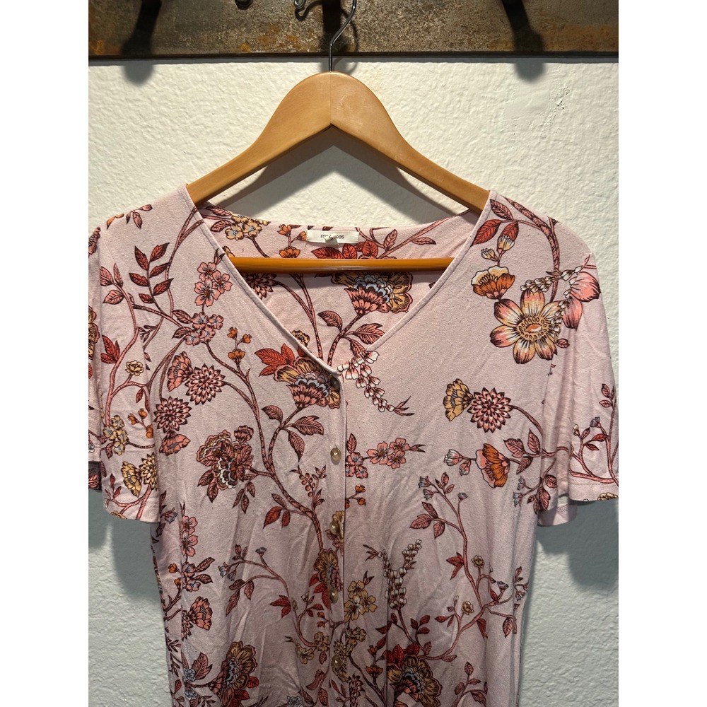 Maurices Pink Floral Button Down Tie Front Flutter Sleeve Top Small - Picture 5 of 13